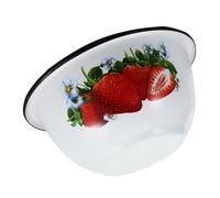 COLLBATH Vintage Thickened Enamel Bowl 14cm Deep Soup Basin Retro Household Enamelware for Kitchen Soup Serving and Mixing, White Strawberry Pattern, 1pc
