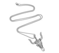 COLLBATH Vintage Titanium Steel Skull Pendant Necklace for Men, Punk Biker Jewelry with Sheep Head Design, Gothic Metal Chain for Western and Wildlife Style