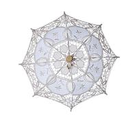 COLLBATH Wedding Parasol Lace Umbrella Bridal Umbrella Cream- Bamboo Handle Embroidery Vintage Decor Photo Props Tea Party Wedding Supplies 26cm Handle 29cm Diameter Bride