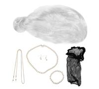 COLLBATH White Grandma Wig Set for Women with Cap Lightweight Old Lady Costume Hairpiece with Glasses Chain Necklace Bracelet Earrings for Halloween Cosplay