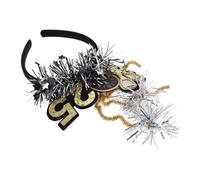 COLLBATH Year Hair Hoop Black Gold Clock Design Tinsel Headband Glitter Hair Band for Women Festive Years Eve Party Accessories Holiday Photo Shoot