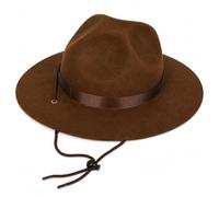 COLLECT PRESENT Adult Brown Ranger Costume Hat, Wide Brim Explorer Hat with Adjustable Chin Strap, Felt Style Safari Hat for Halloween, Cosplay, Scout, Stage Performance & Theme Parties