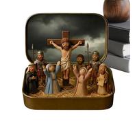 Collectable Cartoon Jesus Figurine - Mini Religious Ornament with Tin Storage Box | Funny Desk Decoration PVC Iron Case 9.5 x 6 x 2.2 cm Christian Gift for Home