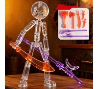 Collectable Stickman Figure Set, Movable Stick Figures with 7 Accessories, Assembleable Stop Motion Figures, Jointed Full Body Poseability for Kids & Hobbyists, 12x18x3cm (Translucent Yellow)