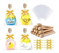 CollectHall 24 Sets Cake Pop Sticks and Wrapper Includes Honey Sticks, Cake Pop Bags with Yellow Bows - Perfect for Baby Showers, Gender Reveal, Birthday Party
