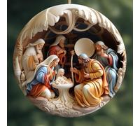 Collectible Christmas Ornament, Elegant Stained Glass Nativity Acrylic Decoration for Festive Holiday Tree and Seasonal Home Décor(A and A)