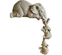 Collectible Elephant Shelf Sitter 3Pcs Set, Mother Elephant Hanging Baby Elephants on the Edge, Mantelpiece Decoration, Hand-Painted Resin Figurines for Home Decor