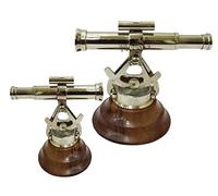 Collectible Handmade Chrome Alidade Brass Telescope With Compass Nautical Wooden Base AliDade Item