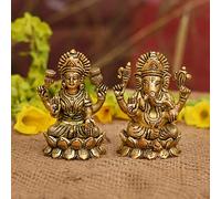 Collectible India Brass Laxmi Ganesh Set Idol, 4 x 2.5 x 2 Inches, Golden