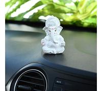 Collectible India Ganesh Idol Ganesha Statue for Car Dashboard White (8 x 10 cms), Silver,white, 3.5'' x 3'' (GMAS165)