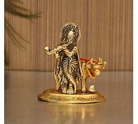 Collectible India Lord Krishna Cow Statue - Murti Krishan with Hindu God Kamdhenu - Religious Exhibition Piece