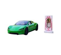 Collectible Race Car Model 1:24 For Tesla R Alloy Car Model Sound And Light Pull Back Convertible Sports Car Ornaments Toy Car Bedroom Decoration(Green)
