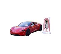 Collectible Race Car Model 1:24 For Tesla R Alloy Car Model Sound And Light Pull Back Convertible Sports Car Ornaments Toy Car Bedroom Decoration(Red)