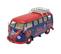 Collectible Race Car Model 1:43 For Volkswagen T1 T2 Bus Camper Alloy Blue Car Model Red Top Vehicle Diecasting Display Bedroom Decoration