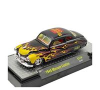 Collectible Race Car Model 1/64 For Mercury Custom 1949 Yellow Flame Alloy Car Model Fashionable Sedan Home Decoration Bedroom Decoration