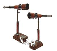 Collectible Telescope And Compass Antique Brass Style with Wooden Adjustable Stand Desk Decor