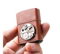 Collectible Vintage Flip-Top Lighter | Grindstone Ignition and Windproof Soft Flame | Kerosene Refillable | Vintage-Style Gift (Silver)(Brown)