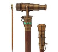 Collectible Wooden Walking Stick Cane 38" long W Brass Handle Telescope Gentleman Mobility Aid Victorian Cosplay Prop.
