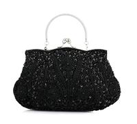 Collection Antique Floral Seed Bead Sequin Soft Clutch Evening Bag Designer Purse Large Clutch Handbag (Black)(Size: One Size)