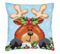 Collection D'Art 5241 Christmas with Fawn Cross Stitch Cushion, Cotton, Multi-Colour, 40 x 40 cm