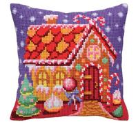 Collection D'Art 5391 Gingerbread Hut Cross Stitch Cushion, Cotton, Multi-Colour, 40 x 40 cm