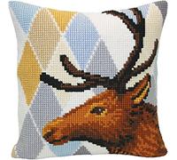 Collection d'Art 5414 Stag Embroidery Cushion Cross Stitch Set, Cotton, Multi-Colour, 40 x 40 cm