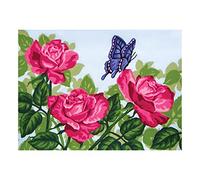 Collection D'Art "Butterfly and Roses Printed Tapestry Canvas, White, 30 x 40 cm