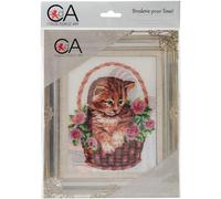 Collection D'Art "Cat in Flower Basket Tapestry Kit, 100% Cotton, Multi-Colour, 20 x 25 x 0.10 cm