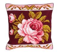 Collection D'Art Cross Stitch Cushion Kit: Romantic Rose 2,Gold,40 x 40 cm