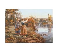 Collection D'Art Printed Tapestry Equine Study, 40 Cross Stitches per 10 cm, Canvas Size 60x80 cm, 100% Cotton, Brown, 60 x 90 x 0.1 cm