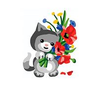 Collection D'Art Tapestry Kit Kitten with Flowers, 100% Cotton, Multi-Colour, 20 x 25 x 0.1 cm