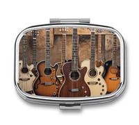 Collection Guitar Pill Box 2 Compartment - Small Metal Medicine Organizer Portable Pill Case for Purse Pocket Travel Vitamin Organizer for Men Women, BPA-Free