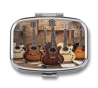 Collection Guitar Pill Case 2 Compartments Travel Pill Organizer for Pocket Small Pill Box Portable Pill Container Metal Medication Holder to Hold Vitamin Fish Oil Supplement