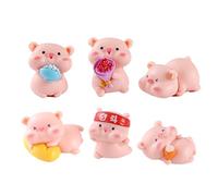 Collection Of 6 Piggy Figures Cartoon Pigs Miniature Ornaments For Car Interior And Home Office Decorative Displays Small Animal Figurines