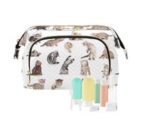 Collection of Funny Playful Cats Kittens Isolated on White Women Cosmetic Bag Makeup Bag Stylish Trip Beauty Bag Travel Toiletry Bag with Bottle Organizer 10.2 x 5.9 x 6.7 inch