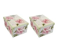 Collection Small Peonies Decorative Storage Box With Lids and Handles for Clothes, Toys, Teddy Bears - Cardboard (Pack of 2)