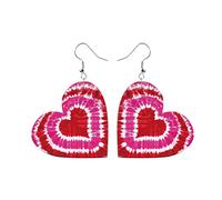 Collection Stud Earrings Valentine's Day Earrings Red And Black Check Tie Dye Leopard Print Heart Drop Shaped Gift For Girls (D, One Size)