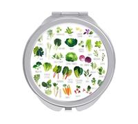 Collection Various Vegetables and Common Herbs on White Folding Make Up Mirror, Compact 2X/1X Magnification Mirror, Women Portable Travel Makeup Mirror 2.4 x 2.4 inch