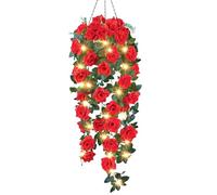 Collections Etc Solar LED Lighted Artificial Floral Rose Hanging Basket