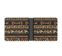 Collections of Old Greek Ornaments Golden Antique Borders Dark Bifold Wallet Leather Slim Cash Card Holder Cute Purse