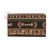 Collections of Old Greek Ornaments Golden Antique Borders Dark Coin Purse Cute Change Pouch Wallet Clutch Bag with Zip