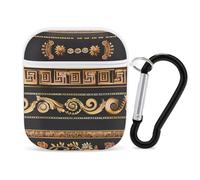Collections of Old Greek Ornaments Golden Antique Borders Dark Earphone Case Cover Compatible with AirPods 1&2 Shockproof Bluetooth Headset Case White-style