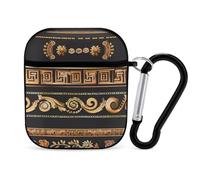 Collections of Old Greek Ornaments Golden Antique Borders Dark Earphone Case Cover Compatible with AirPods 1&2 Shockproof Bluetooth Headset Case Black-style