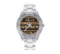 Collections of Old Greek Ornaments Golden Antique Borders Dark Men's Watches Stainless Steel Watch Strap Analog Quartz Watch Business Wristwatches