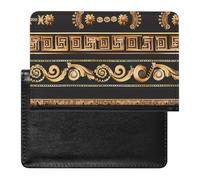 Collections of Old Greek Ornaments Golden Antique Borders Dark Passport Wallet Cute Passport Case with Card Slot Travel Passport Holder Cover