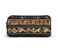 Collections of Old Greek Ornaments Golden Antique Borders Dark Pencil Case Cute Pen Pouch Cosmetic Bag Pecil Box Organizer for Travel Office
