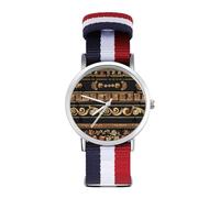 Collections of Old Greek Ornaments Golden Antique Borders Dark Sport Watch for Men Women Nylon Strap Wrist Watch Analog Quartz Watch