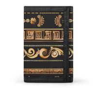 Collections of Old Greek Ornaments Golden Antique Borders Dark Trifold Wallet Cute Card Slots Holder Clutch Purse Wallets for Men Women