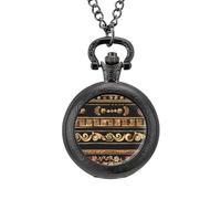 Collections of Old Greek Ornaments Golden Antique Borders Dark Vintage Pocket Watch Alloy Pendant Watches Necklace Gift for Men Women Black-Style