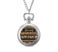 Collections of Old Greek Ornaments Golden Antique Borders Dark Vintage Pocket Watch Alloy Pendant Watches Necklace Gift for Men Women Silver-Style